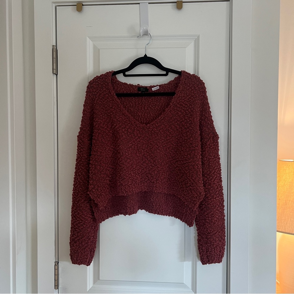 Debut Textured Knit Oversized V-Neck Sweater